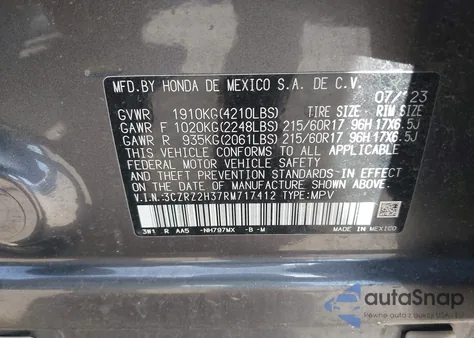 2024 Honda Hr-V Awd Lx z USA, uszkodzony, nr VIN 3CZRZ2H37RM717412
